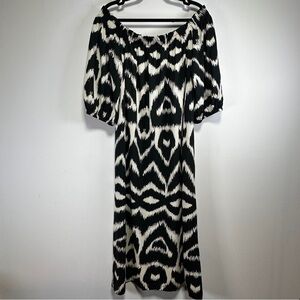 H&M Black White & Black Print Off Shoulder Maxi Dress | Cotton | Size XL